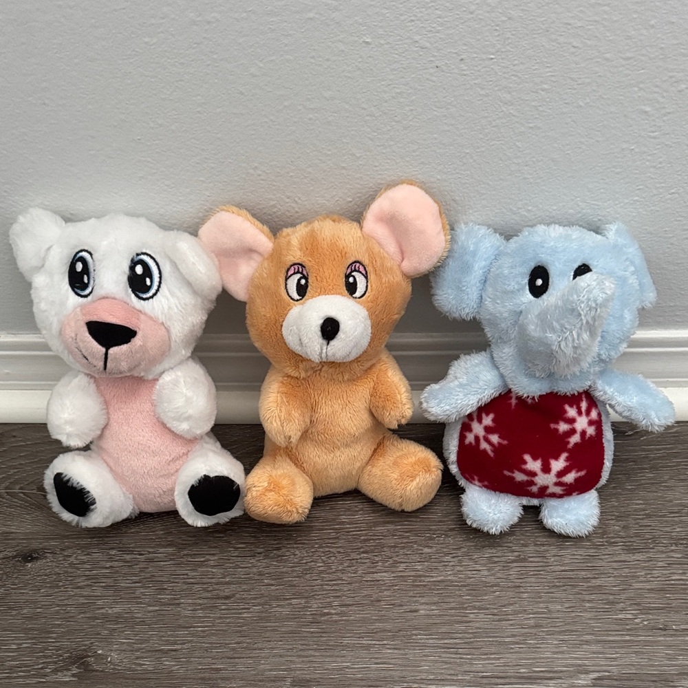 Set of Three Plushies- Bear, Mouse, Elephant